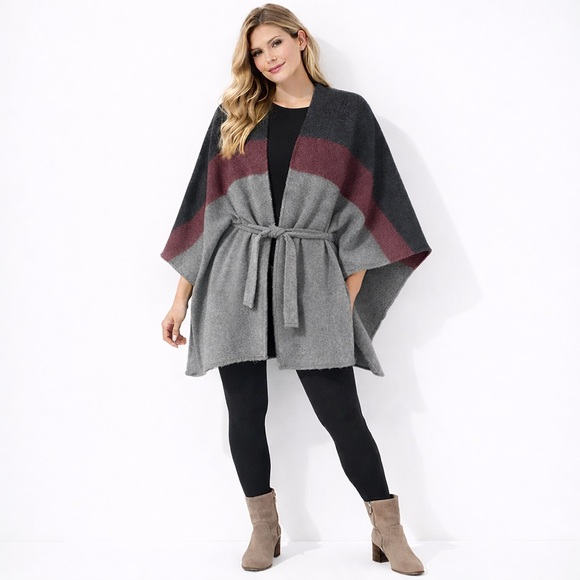 Apt. 9 Sweaters - Apt 9 Oversized Colorblock Cozy Shawl Wrap Belted Poncho